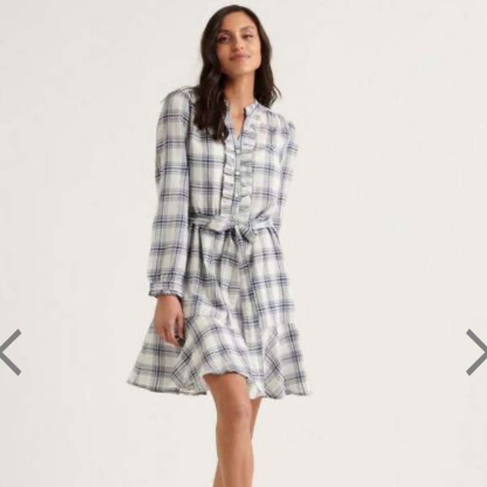 Lucky Brand Poet dress blue and white with ruffle